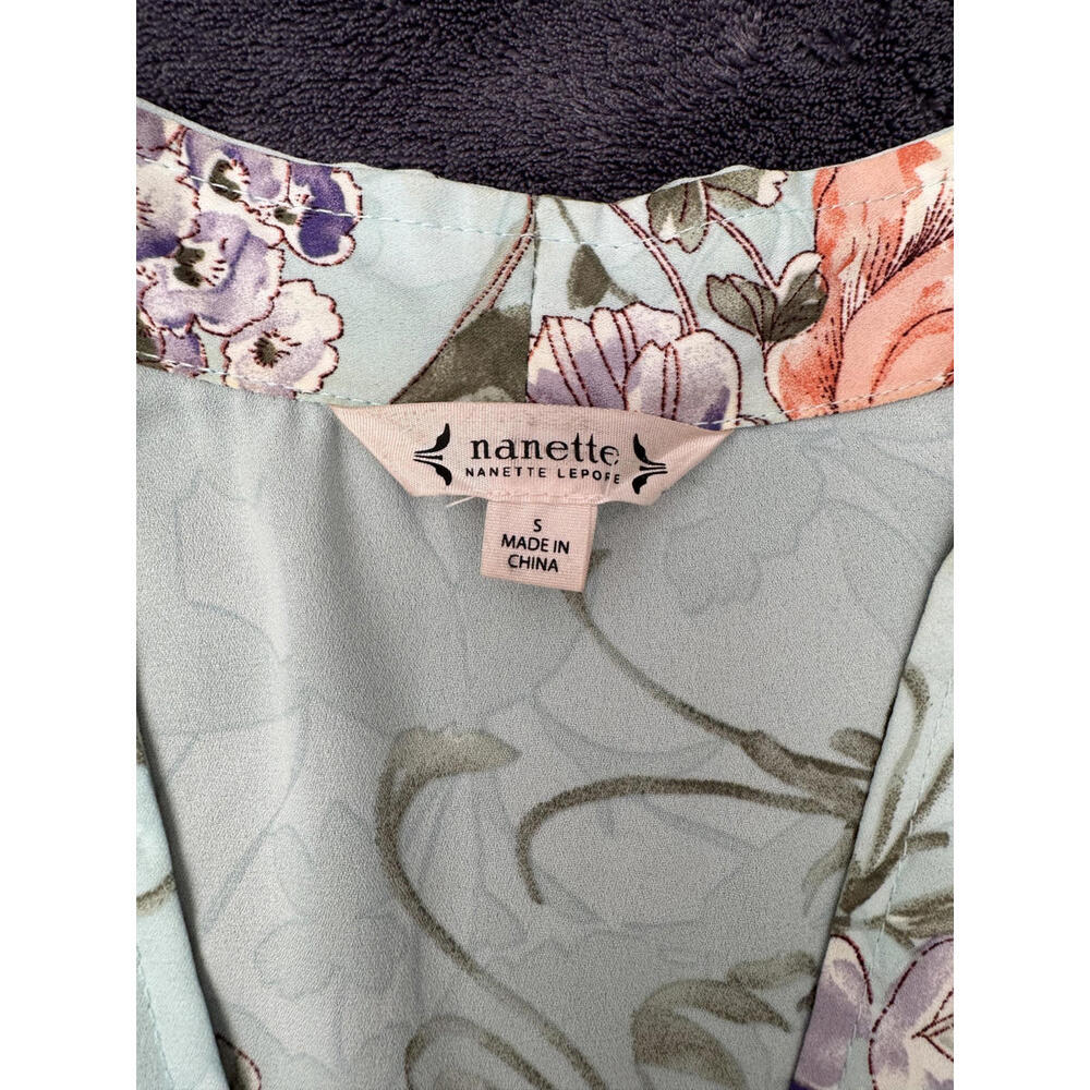 Nanette Lepore Floral Wrap Blouse Blue Pastel Long Sleeve Romantic Boho TopSmall - Picture 4 of 6